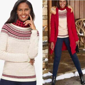 NWT Talbots Nordic Fair Isle Crewneck Wool Blend Long Sleeve Sweater S